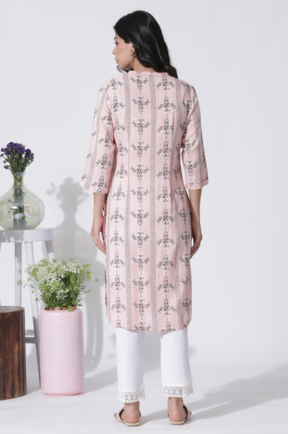 Pink Geometric Printed Straight Shirt Kurta and Pants Set