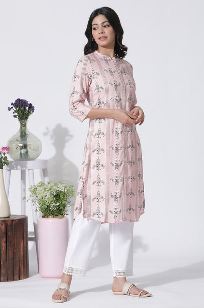 Pink Geometric Printed Straight Shirt Kurta and Pants Set