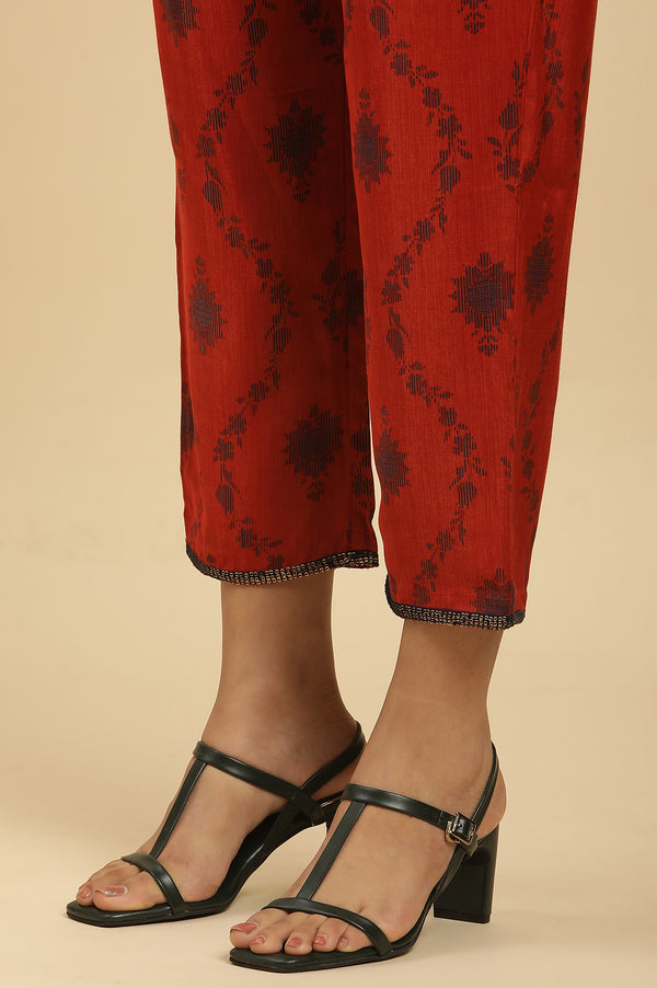 Red Sequined Printed Kurta, Pants And Dupatta Set