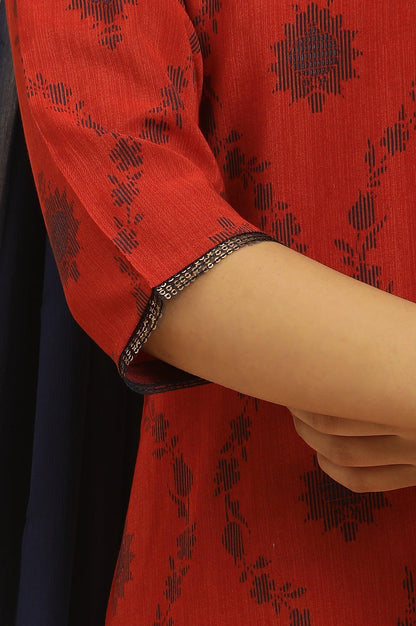 Red Sequined Printed Kurta, Pants And Dupatta Set - wforwoman