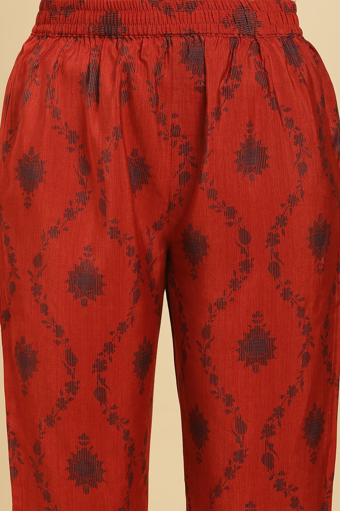 Red Sequined Printed Kurta, Pants And Dupatta Set
