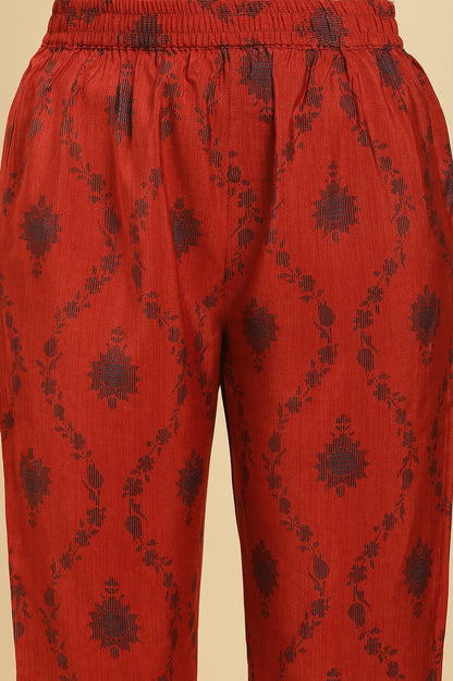 Red Sequined Printed Kurta, Pants And Dupatta Set
