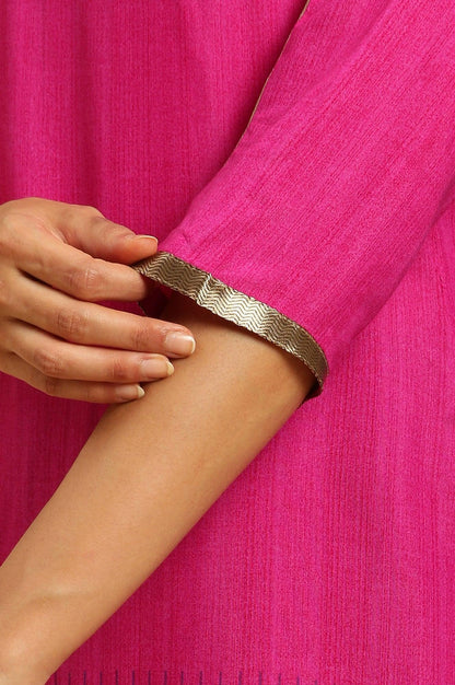 Magenta Pink Ombre A-Line Kurta, Pants And Dupatta Set - wforwoman