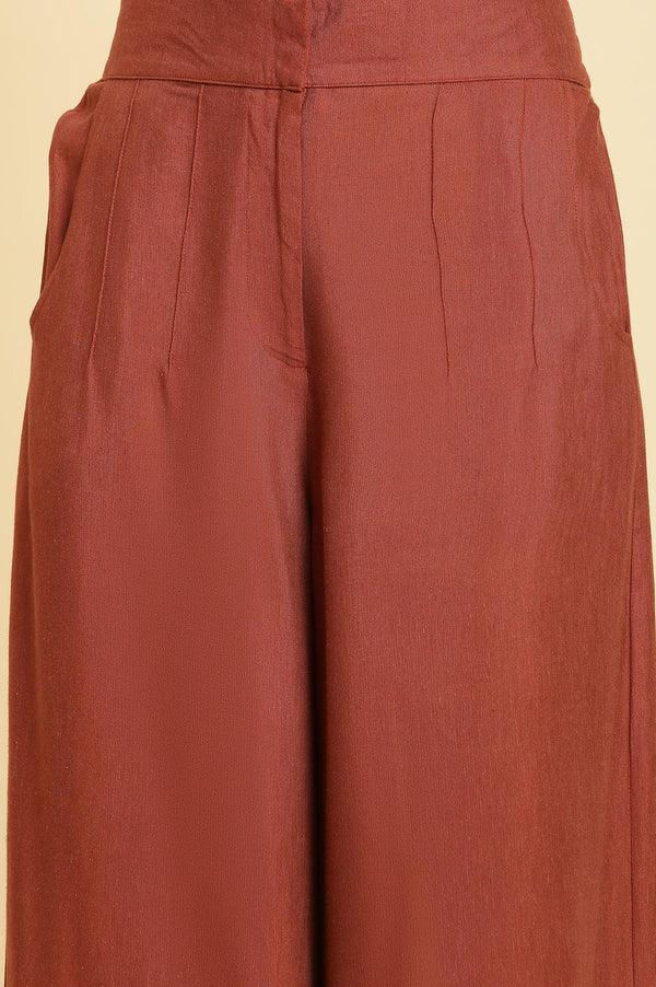 Dark Red Cotton Schiffli Top And Pants Co-Ord Set