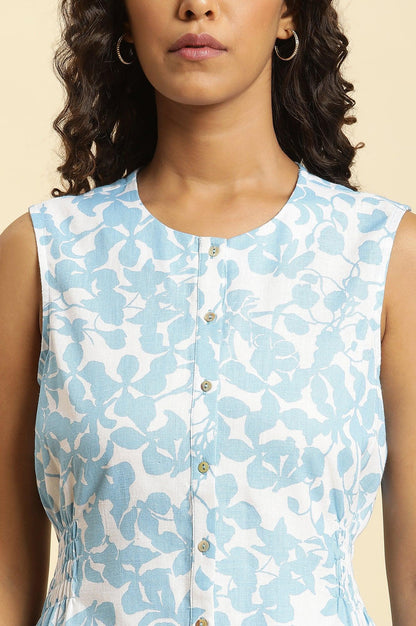 White And Blue Floral Printed Top And Pants Co-Ord Set - wforwoman