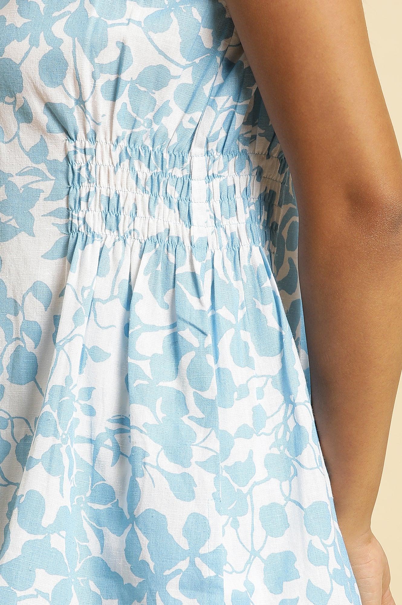 White And Blue Floral Printed Top And Pants Co-Ord Set - wforwoman