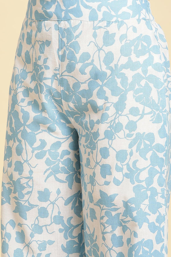White And Blue Floral Printed Top And Pants Co-Ord Set