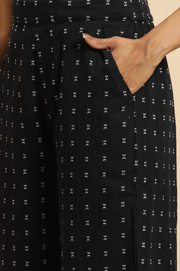 Navy Blue Sleeveless Cotton Dobby Kurta And Pant Co-Ord Set