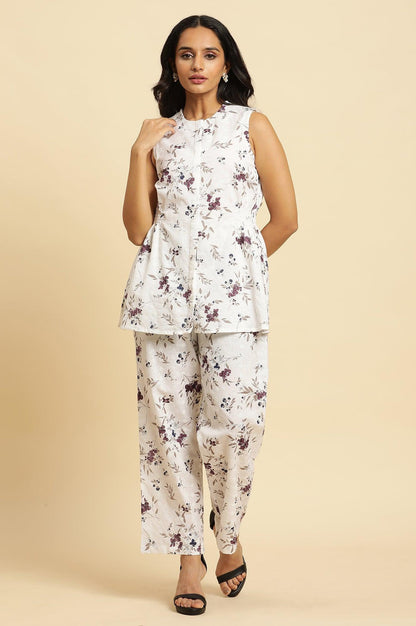 White Sleeveless Floral Printed Kurta And Pant Co-Ord Set - wforwoman