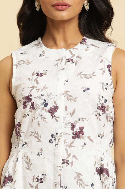 White Sleeveless Floral Printed Kurta And Pant Co-Ord Set - wforwoman