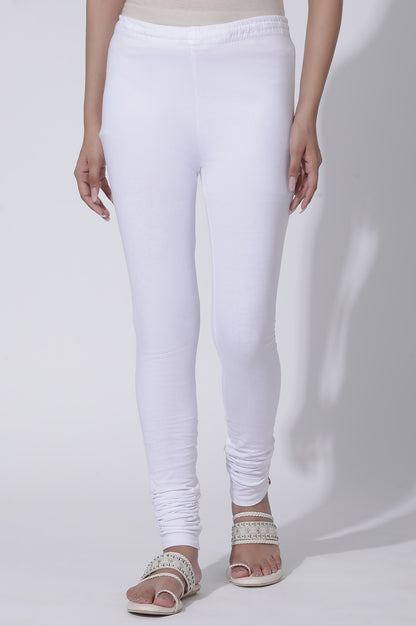 White Solid Skinny Fit Cotton Churidar