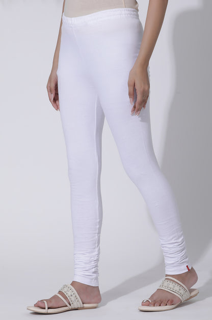 White Solid Skinny Fit Cotton Churidar