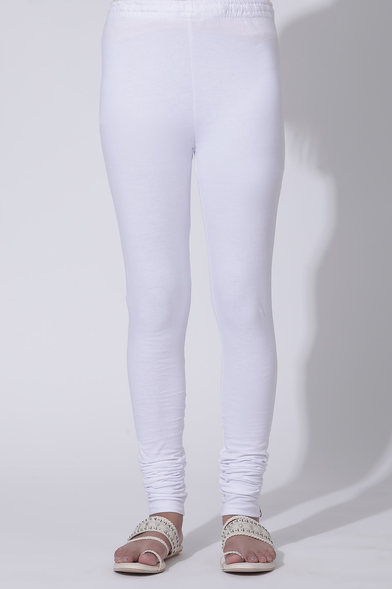 White Solid Skinny Fit Cotton Churidar