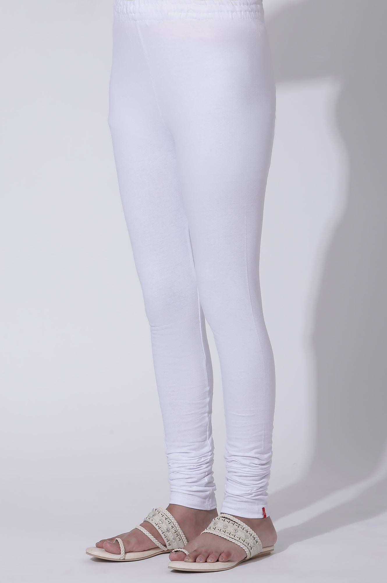 White Solid Skinny Fit Cotton Churidar