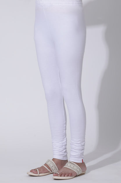 White Solid Skinny Fit Cotton Churidar