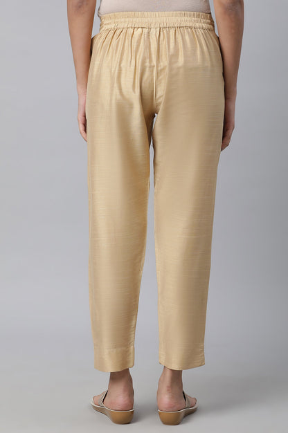 Gold Solid Straight Fit Trousers With Elasticated Waist