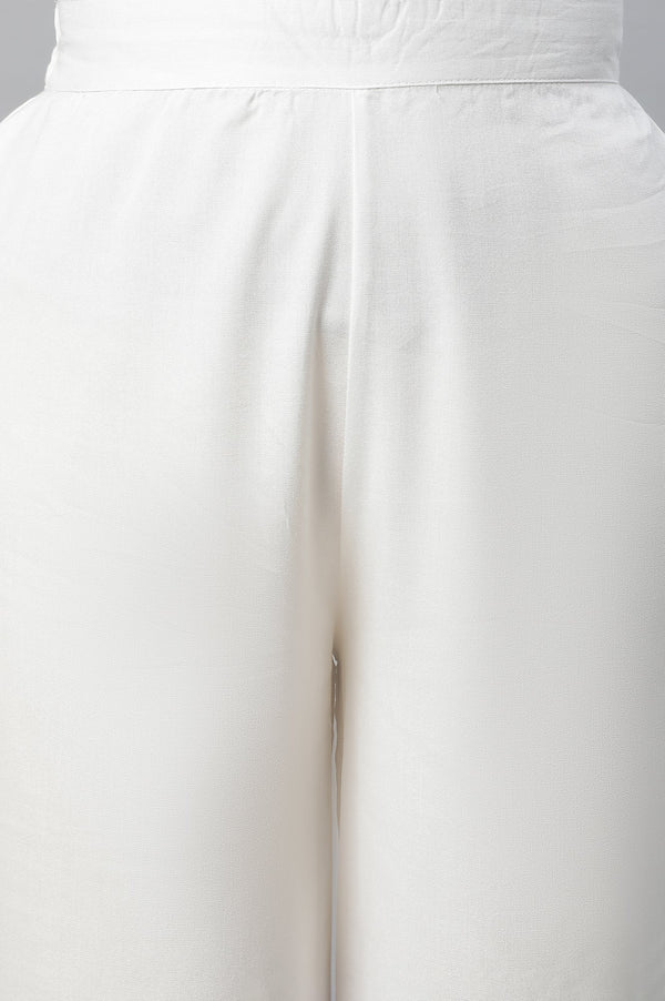 Off White Solid Straight-fit Woven Palazzo with Slip-On Closure