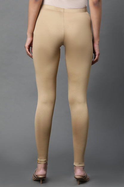 Gold Solid Skinny Fit Cotton Tights With Foil Print