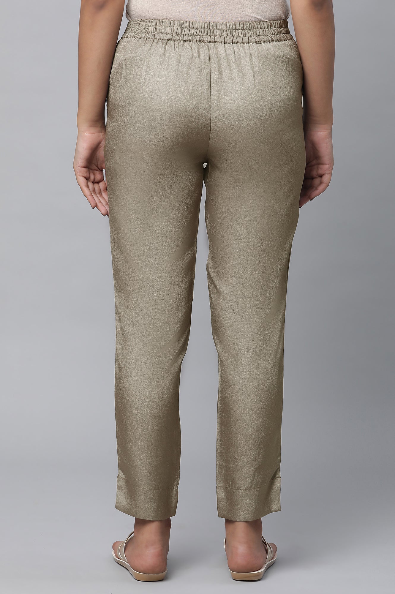 Olive Gold Solid Straight-fit Silk Pants with Side Pockets