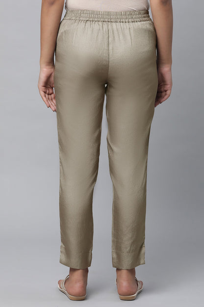 Olive Gold Solid Straight-fit Silk Pants with Side Pockets