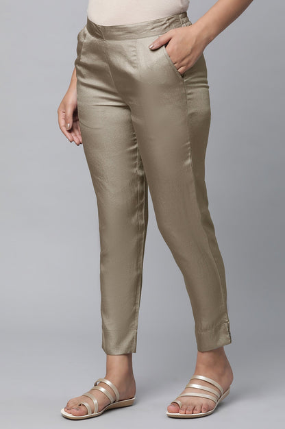 Olive Gold Solid Straight-fit Silk Pants with Side Pockets