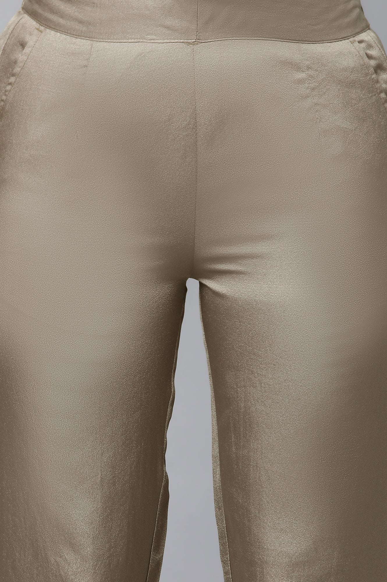 Olive Gold Solid Straight-fit Silk Pants with Side Pockets