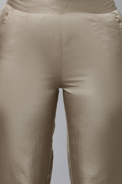 Olive Gold Solid Straight-fit Silk Pants with Side Pockets