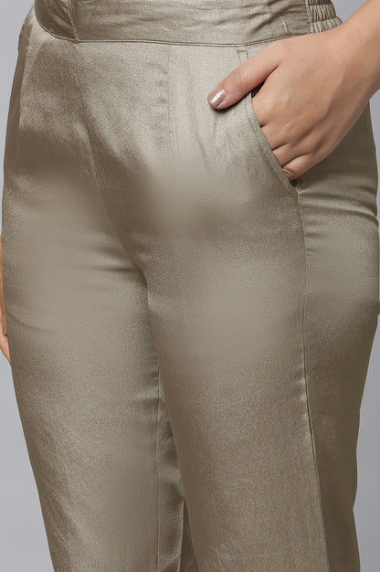 Olive Gold Solid Straight-fit Silk Pants with Side Pockets