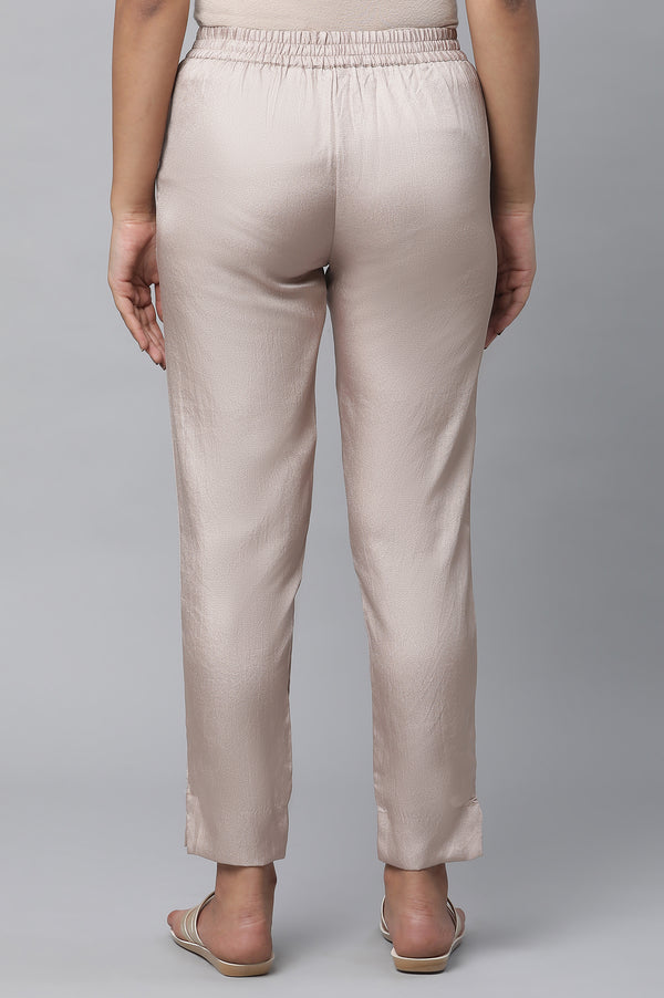 Elleven Women's Gold Solid Straight Fit Satin Pants With Elasticated Waist