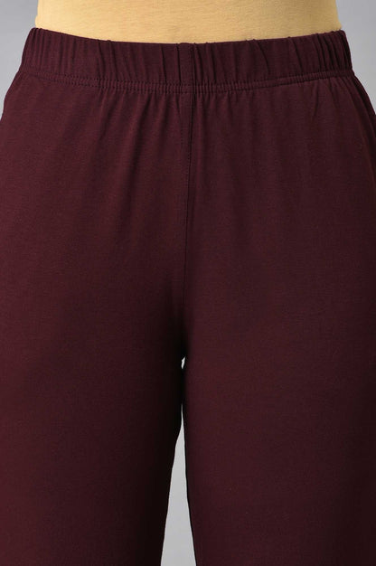 Maroon Solid Straight-fit Cotton Pants with Elasticated Waist