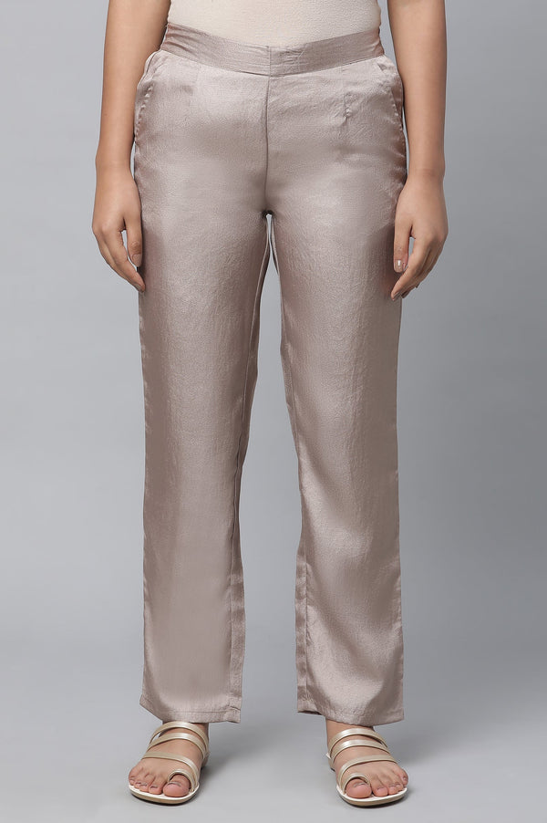 Elleven Women's Gold Solid Straight Fit Woven Pants With Elasticated Waist