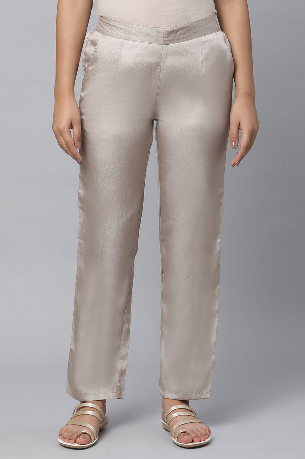 Elleven Women's Gold Solid Straight Fit Woven Pants With Elasticated Waist