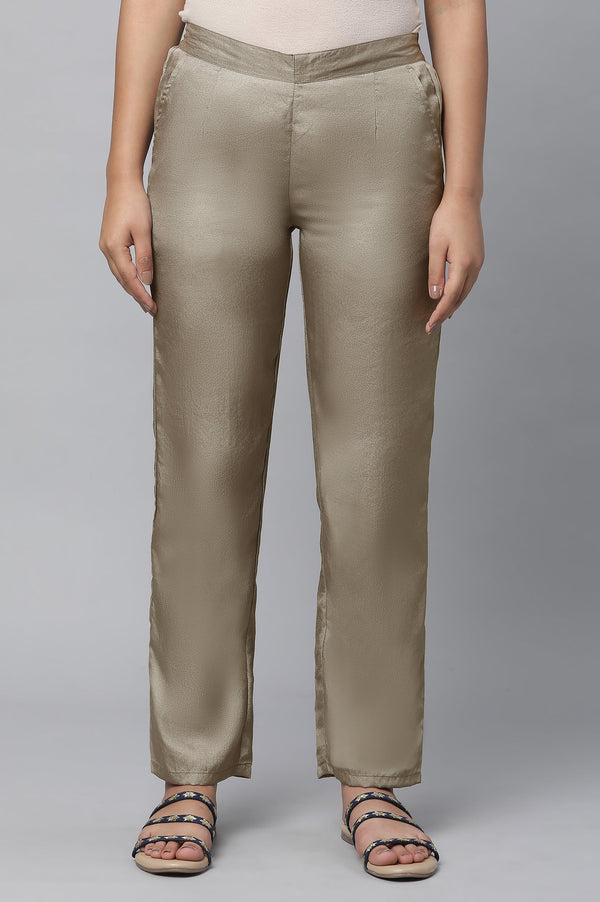 Olive Gold Solid Straight-fit Woven Pants with Side Pockets