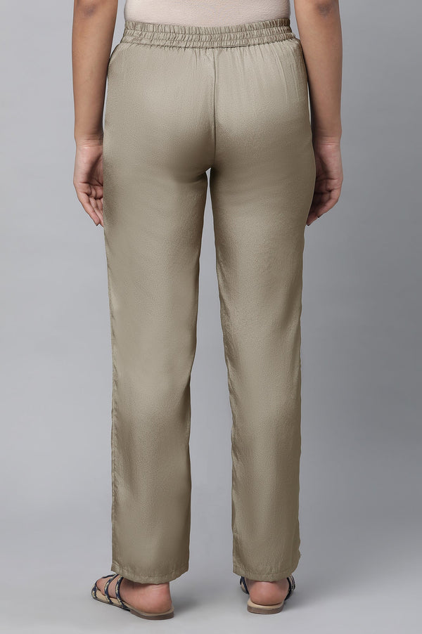 Olive Gold Solid Straight-fit Woven Pants with Side Pockets