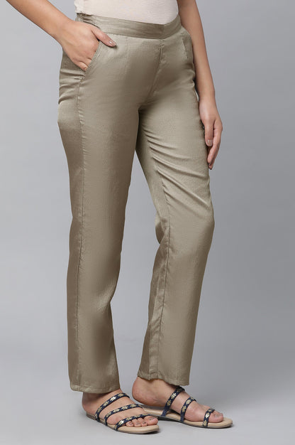Olive Gold Solid Straight-fit Woven Pants with Side Pockets