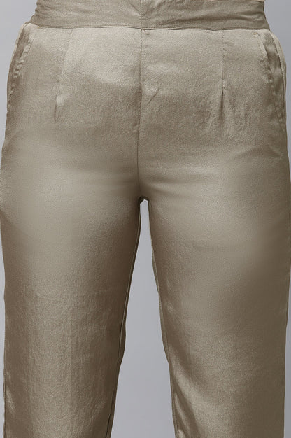 Olive Gold Solid Straight-fit Woven Pants with Side Pockets