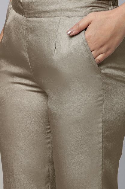 Olive Gold Solid Straight-fit Woven Pants with Side Pockets