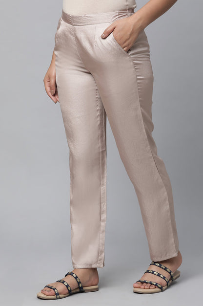 Gold Solid Straight Fit Satin Pants With Elasticated Waist