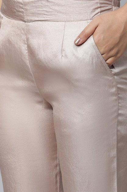Gold Solid Straight Fit Satin Pants With Elasticated Waist