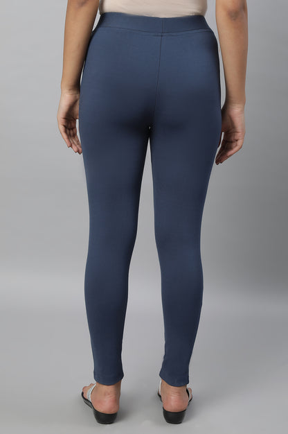 Blue Solid Skinny-fit Knit Tights with Elasticated Waistband