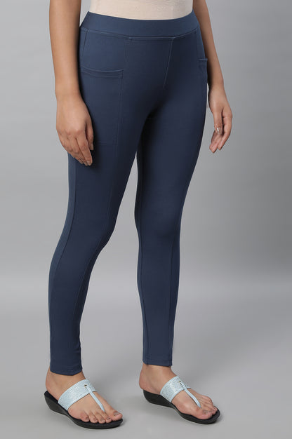 Blue Solid Skinny-fit Knit Tights with Elasticated Waistband