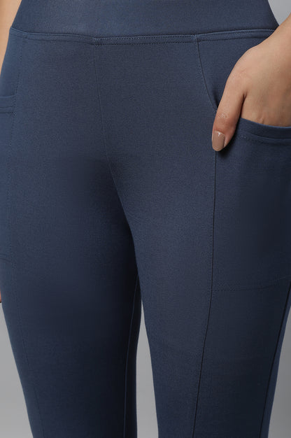 Blue Solid Skinny-fit Knit Tights with Elasticated Waistband