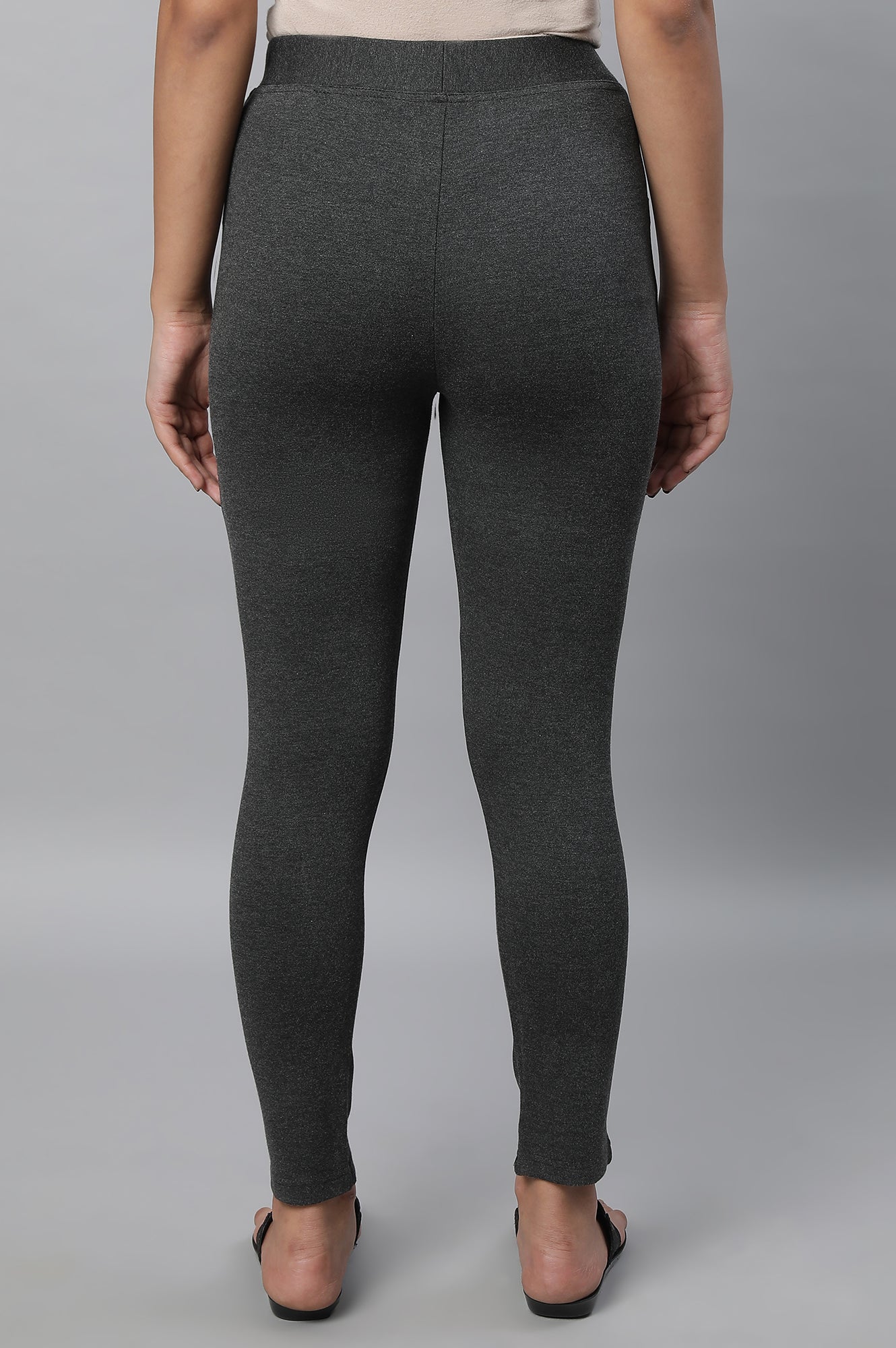 Grey Solid Skinny Fit Tights With Elasticated Waistband