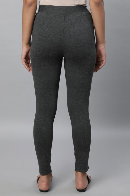 Grey Solid Skinny Fit Tights With Elasticated Waistband