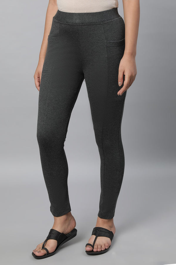 Elleven Women's Grey Solid Skinny Fit Tights With Elasticated Waistband