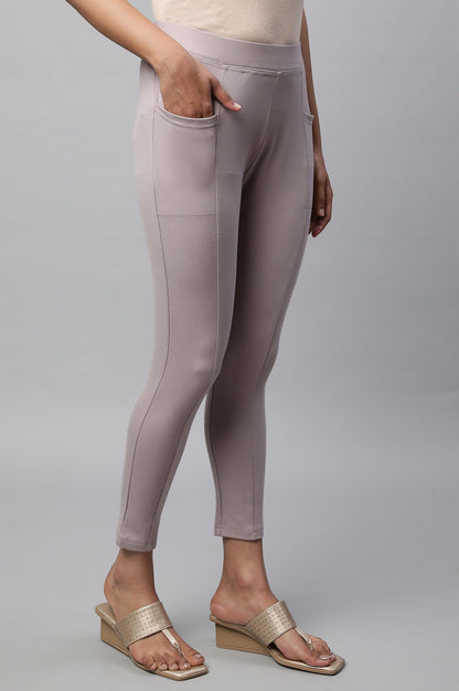 Light Purple Solid Skinny Fit Knit Yoga Tights with Side Pockets