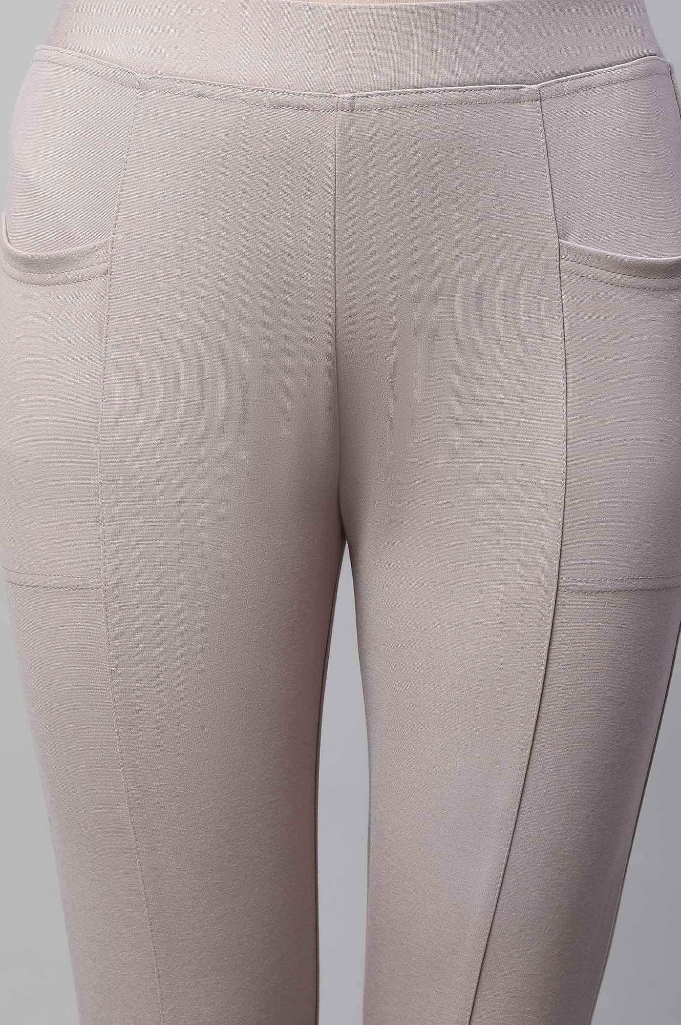 Light Purple Solid Skinny Fit Knit Yoga Tights with Side Pockets