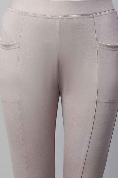 Light Purple Solid Skinny Fit Knit Yoga Tights with Side Pockets