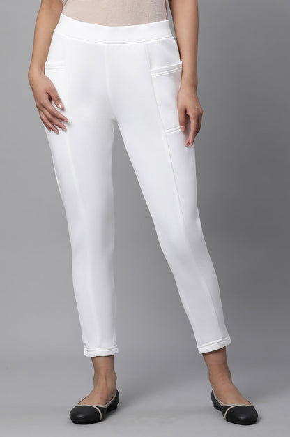 White Solid Skinny Fit Tights With Side Pockets