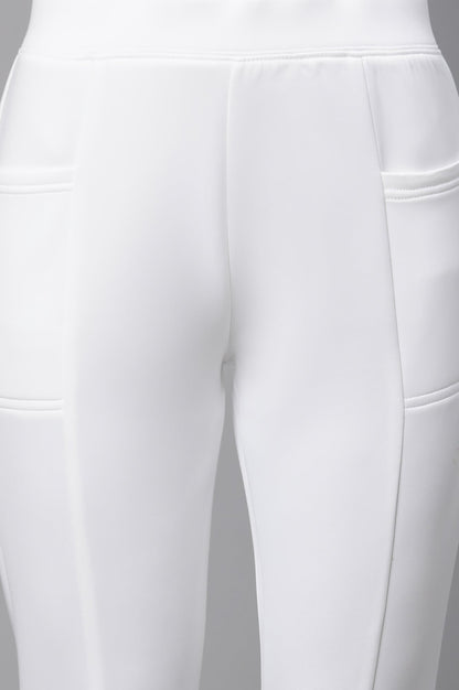White Solid Skinny Fit Tights With Side Pockets